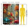 Autumn Cityscape Shower Curtain Vintage Cars Rain Trees Waterproof Fabric For Modern Bathroom Decor Easy To Clean And Maintain