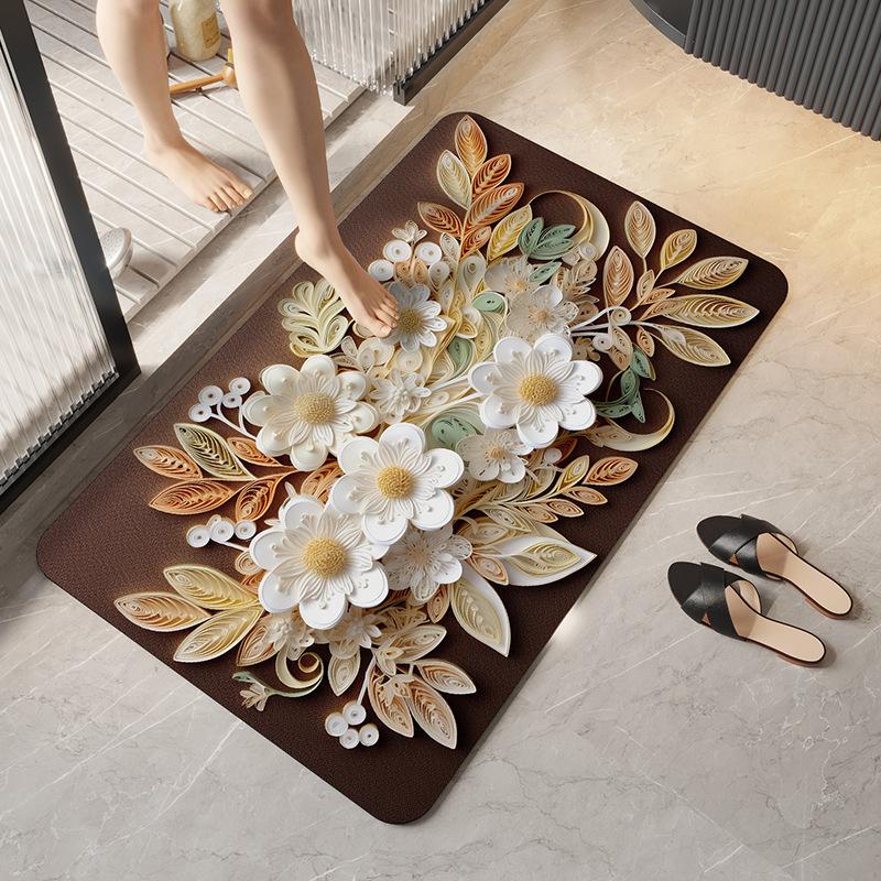 3D Floral Bathroom Floor Mat Household Floor Mat Absorbent Quick Drying Anti Slip Mat