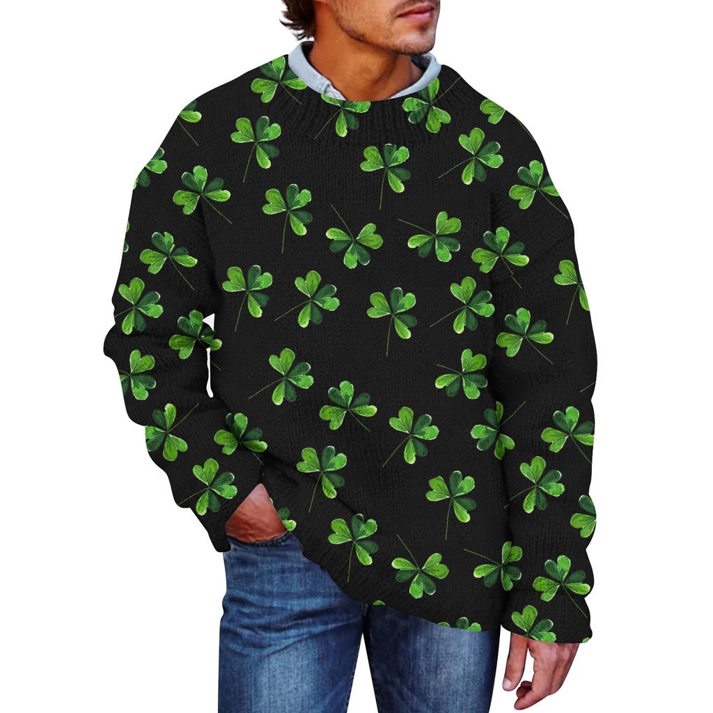Herre Print Falsk Genser, Rundhalset Sweatshirt, Løs Langermet Topp
