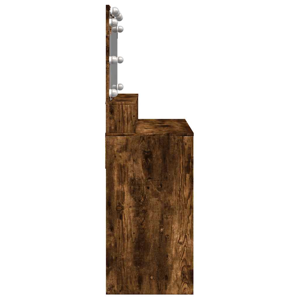 Makeup Vanity with LED Lighting Smoked Oak Finish 80 X 41 X 134.5 Cm