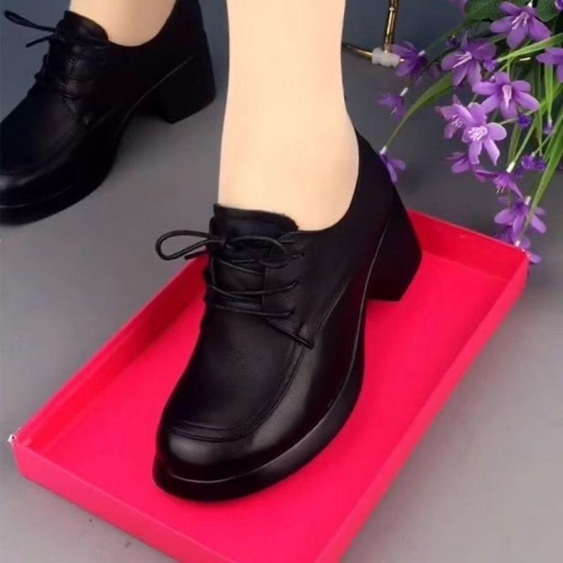 

Женские туфли на толстом каблуке, новые осенние туфли на мягкой подошве и среднем каблуке, женские кожаные туфли высокого класса, маленькие туфли на все сезоны 40 чёрный