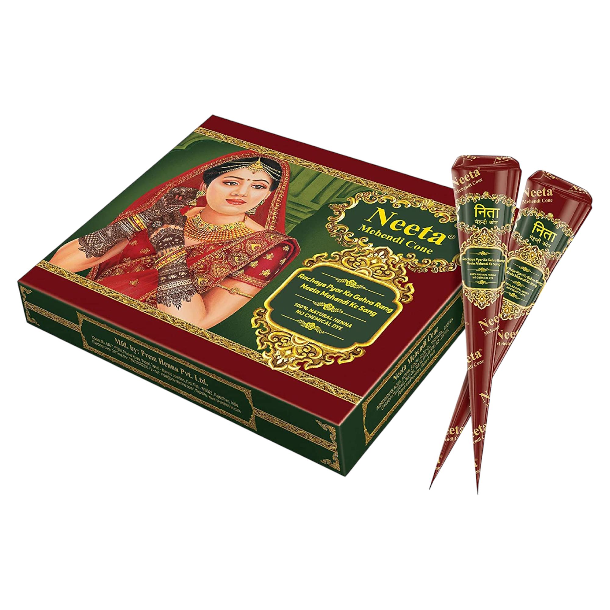 

Neeta Natural Henna Mehandi Cone for Hand Designing Wedding Temporary Body Art Pack of 1 (12 Cones)