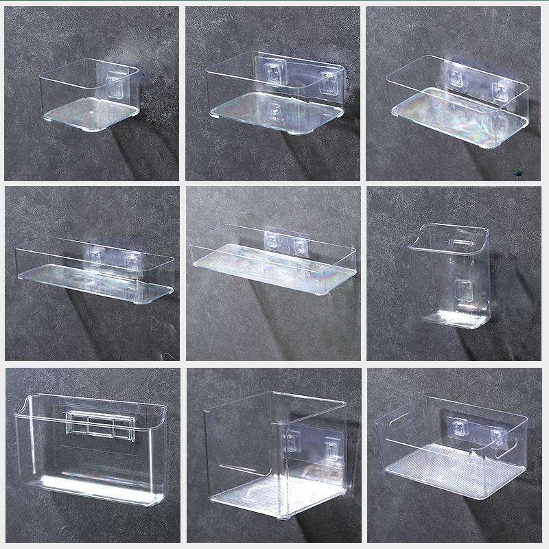 Wall-Mounted Transparent Storage Box for Phone, Remote, Toothbrush, and Comb