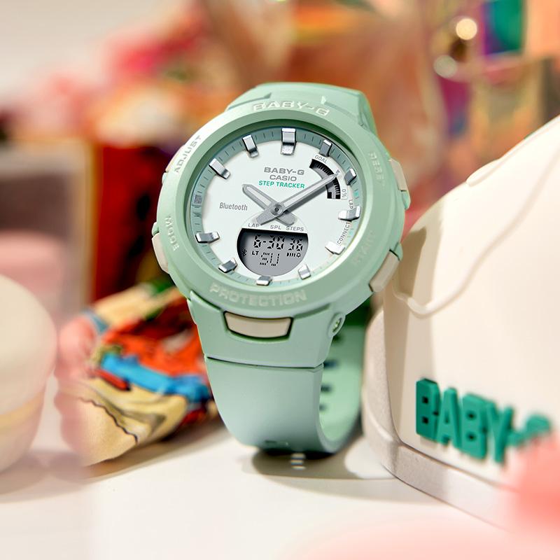 Casio BABY-G Series Thin and Light Series Casual Trend Pedometer Bluetooth Function Sports Quartz Movement Resin Strap Japanese and BSA-B100CS-3APR