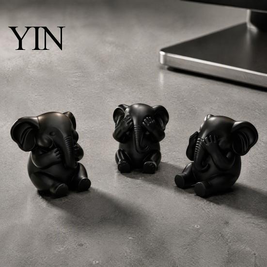 Symbolic Healing Gifts 3Pcs Elephants Figurine, 3D Printed No See Hear Speak Elephant Elegant Entrance Table Decor Statues, Minimalist Desktop
