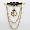 Anchor Alloy Rhinestone Brooch Pin British Style Suit Elegant Tassel Chain Lapel Pins for Men Women Fashion Jewelry Accessories