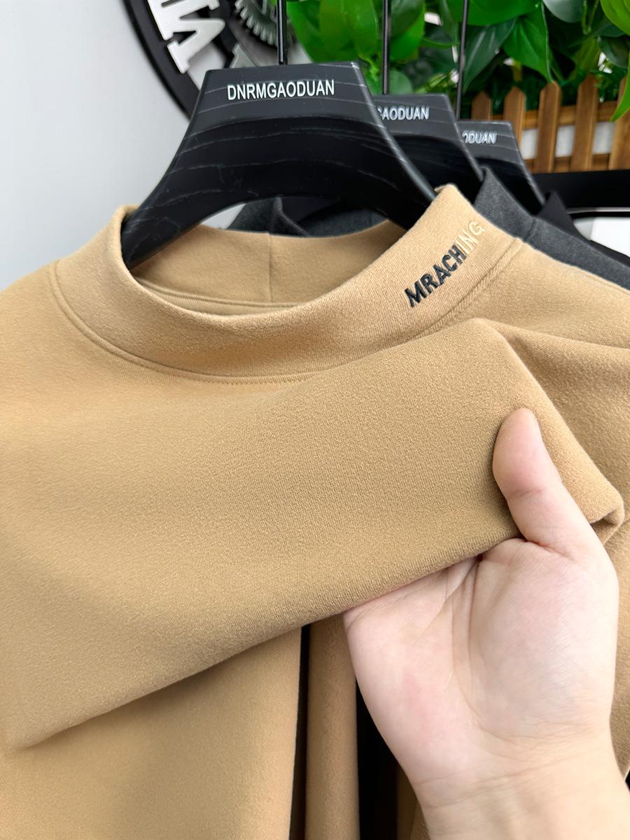 

Мужская двухсторонняя теплая футболка с длинным рукавом и полуворотником из немецкого вельвета для осени и зимы. L (100-125 jin)