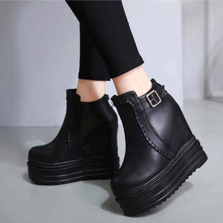 558-8 obcas typu slope heel super wysokie krótkie buty 14CM wodoodporne stół muffin gruba podeszwa pasek klamra modne wewnętrzne zwiększenie wysokości damskie buty