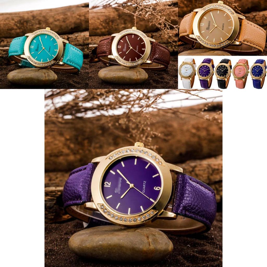 Stunning Round Dial Crystal Watch For Women With Artificial Leather Band