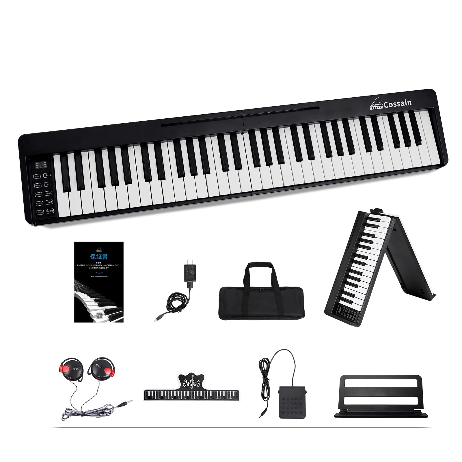 

Cossain BX-18 61-клавишное складное цифровое пианино для начинающих, совместимое с беспроводным MIDI, пианино для практики (61 клавиша, черный)