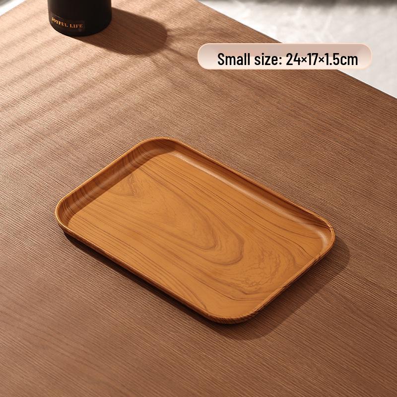 PP Wood Grain Plastic Serving Tray - Rectangular, Food Grade, Round Edges, Commercial Bread Plate.