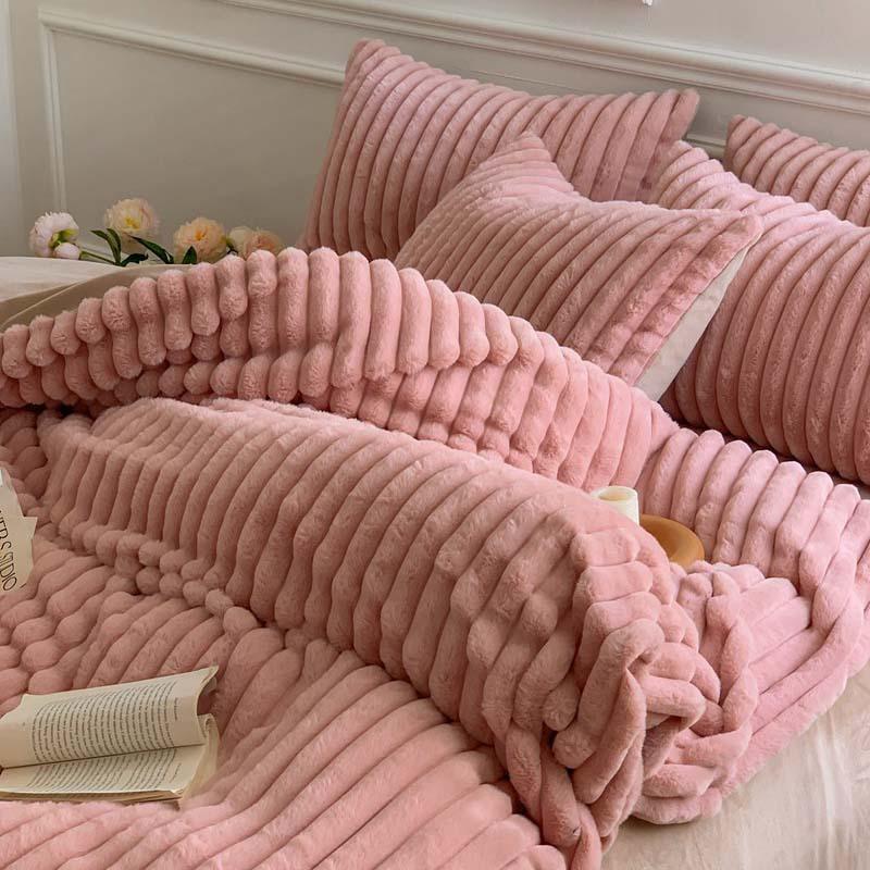 4ks Vertikální králičí fleece Zimní Baby Fleece prostěradlo Povlak na polštář Zahuštěné teplé povlečení