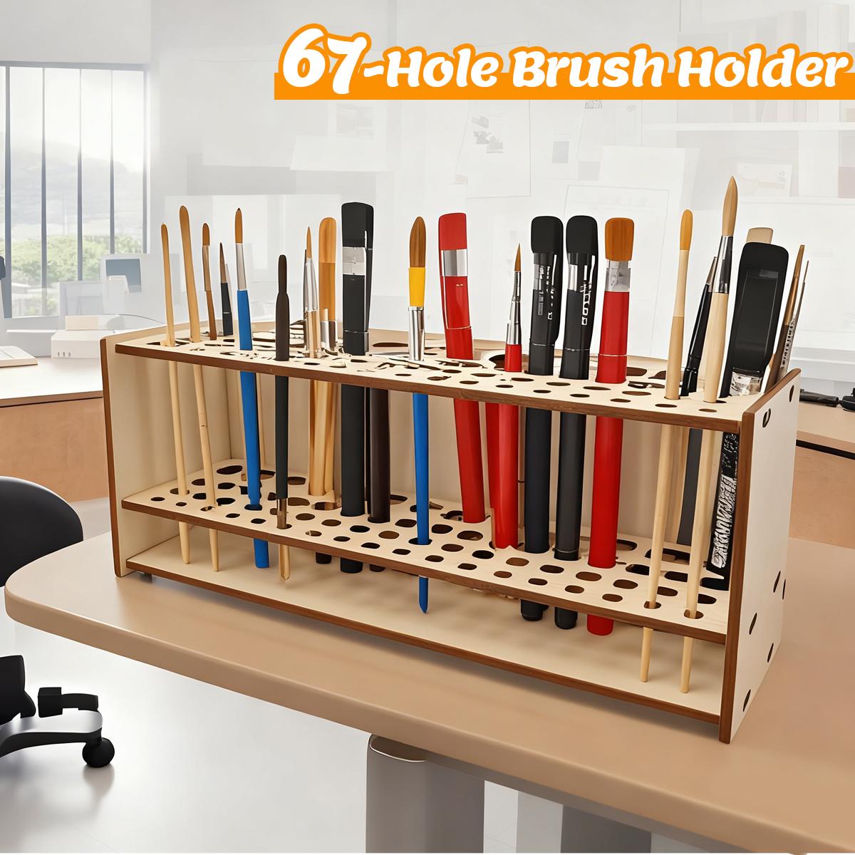 

Деревянный органайзер для ручек и кистей на 67/71 отверстие для художников, студентов, для хранения косметики на столе, для организации принадлежностей для рисования, канцелярских товаров