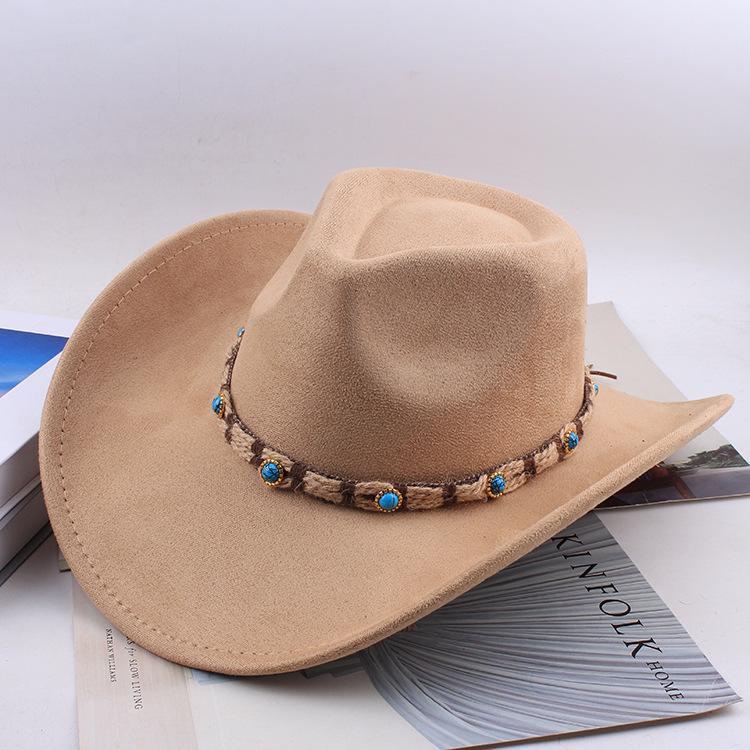 Western Cowboy Style Tibetan Bull Head Accessories Fashion Top Hat Autumn/Winter New Collection Deer Skin Velvet Large Edge Riding Hat