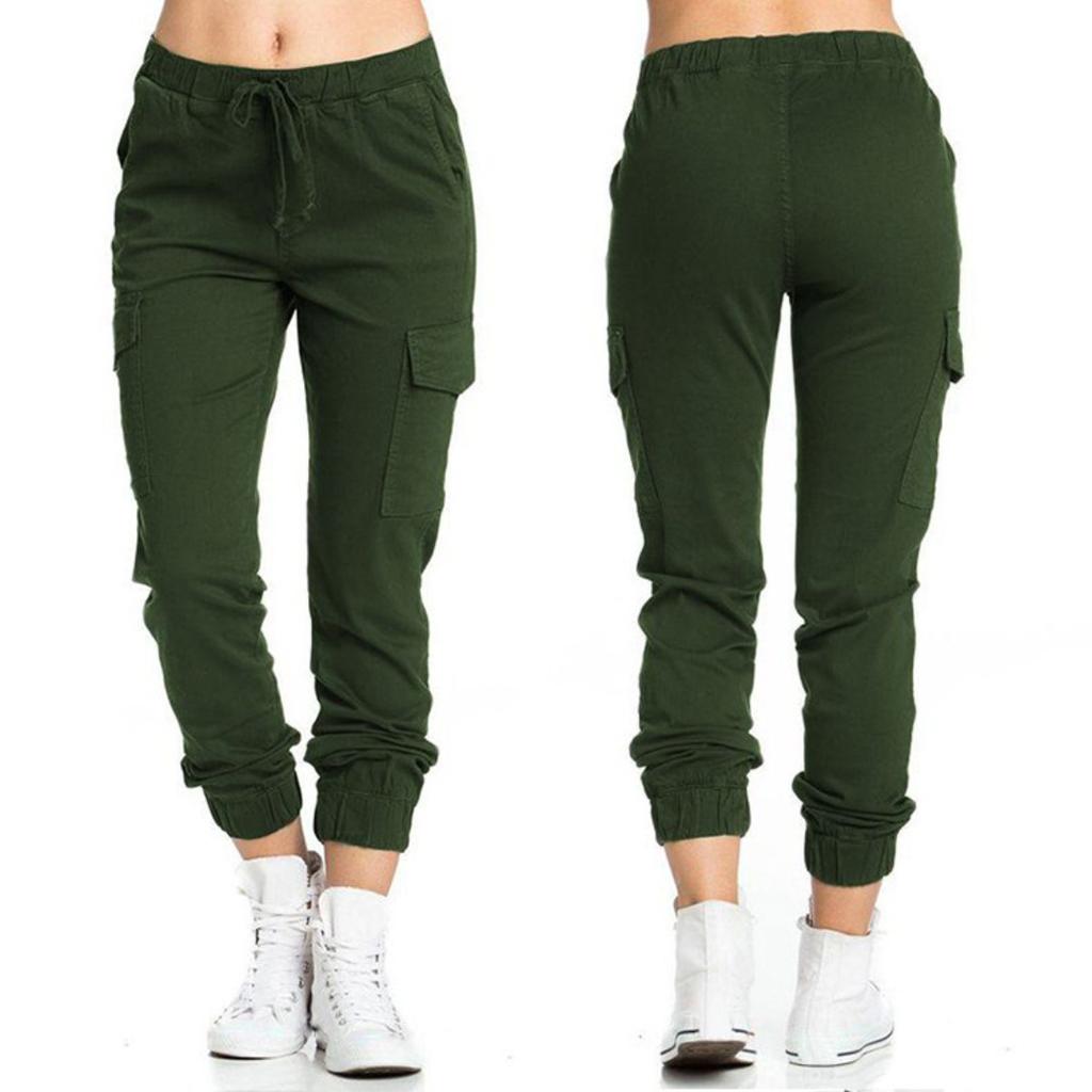 Women's Drawstring Elastic Waist Cargo Joggers Straight Leg Casual Trousers