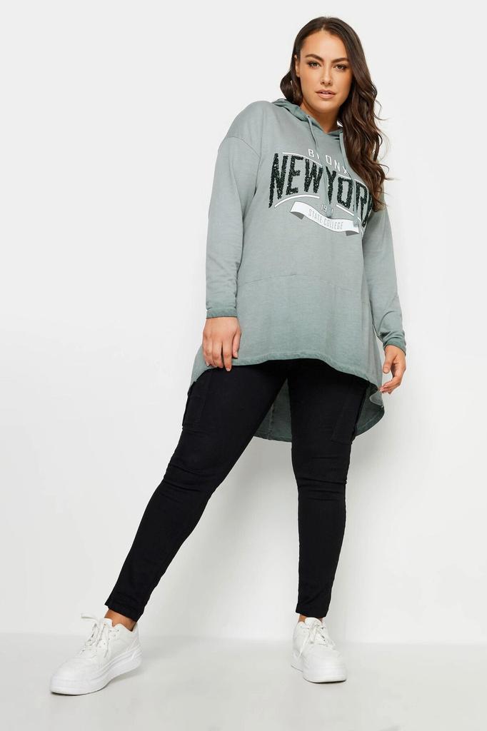 Women's Style Big Size Sweatshirt Plus Size Long Sleeve Long Back Printed Washed Hooded Sweatshirt 302683