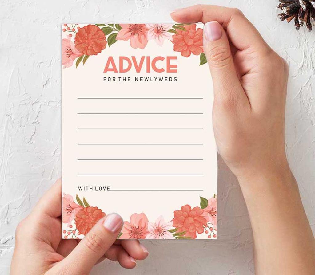 Inkdotpot Set of 50 Advice for The Newlyweds, Floral Advice Cards for Bride & Groom, Perfect Addition to Your Wedding Reception Decorations 5x7 inches