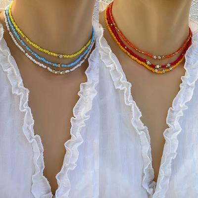 Accessories, Creative Color Rice Bead Star Clavicle Necklace Women, Simple Beaded Contrast Geometric Items