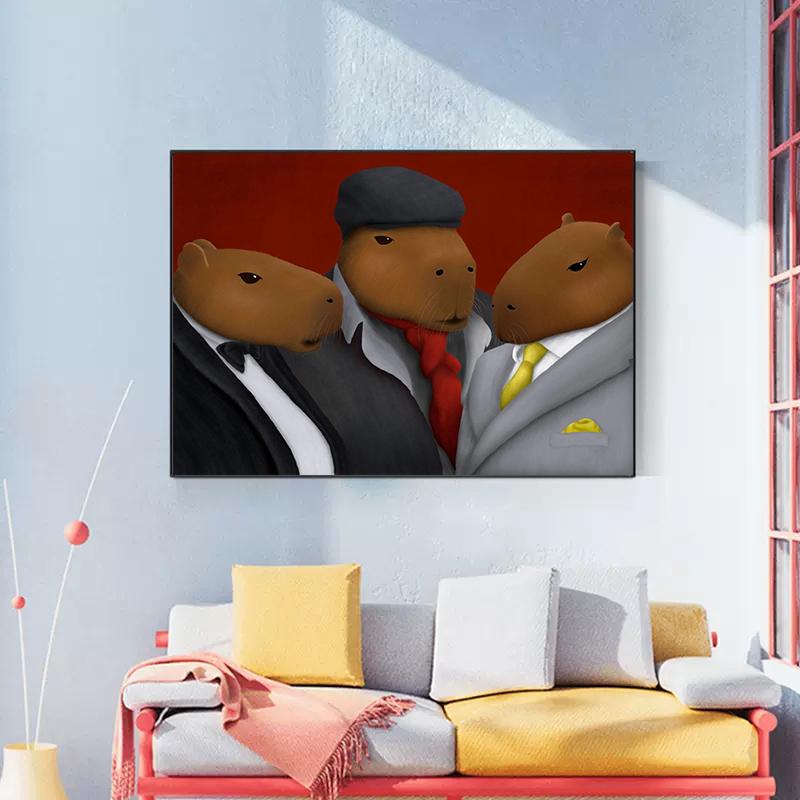 Morsom Kapybara Gentlemann Plakat Dyreklubb Lerret Maleri Veggkunst Bilde For Stue Hjemmedekorasjon