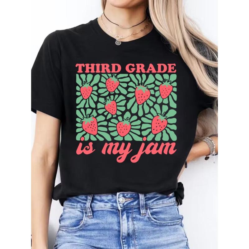 

Women s Spring Summer Casual Short Sleeve Round Neck T-Shirt - Blouse with - Alphabet Letter Print (Machine Washable) S