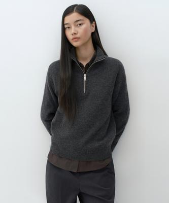 MUSINSA STANDARD WOMAN [Victoria Wool] Women'S Minimal Ribbed Quarter Zip Sweater [Medium Grey]