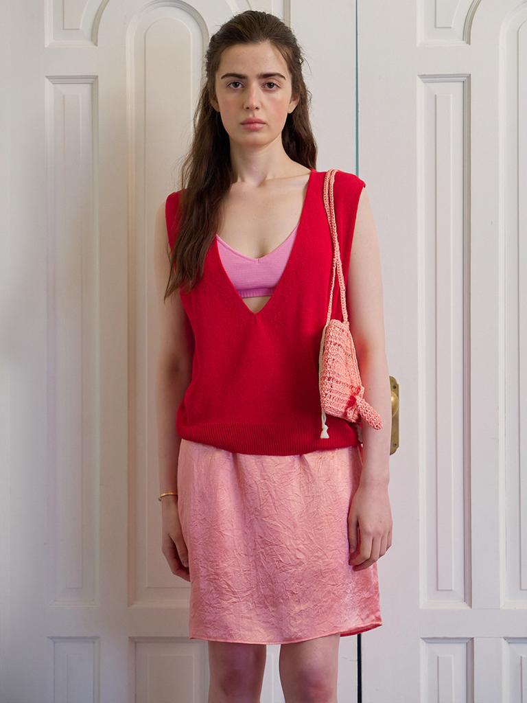 Tinnit Lace Silky Midi Skirt_Pink