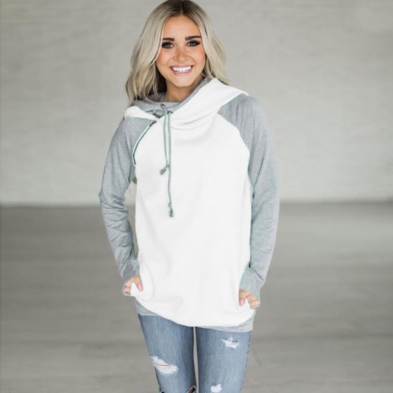 New 2020 Autumn/Winter Women's Patchwork Hooded Zipper Long Sleeve Hoodie, European American Style