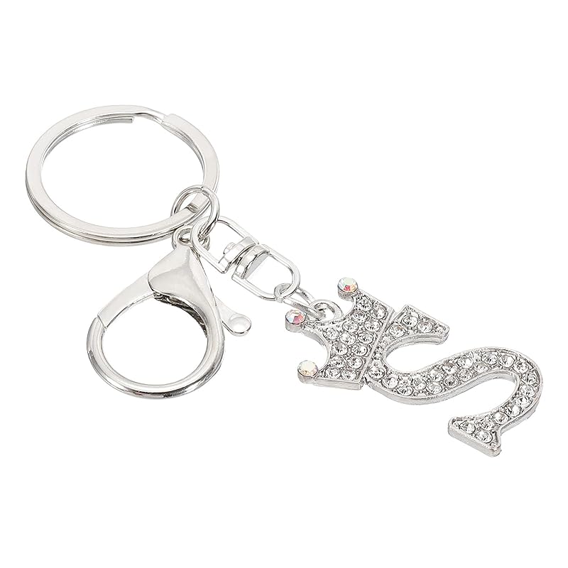 

[PATIKIL] initial letter key chain Letter S crown design charm Alphabet pendant decorated with crystal diamonds bag backpack for diy craft silver tone