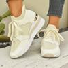 Women's Wide Width Platform Sneakers, Lace-Up Comfort Wedge Shoes, Spring Summer Athletic Flats in Stock