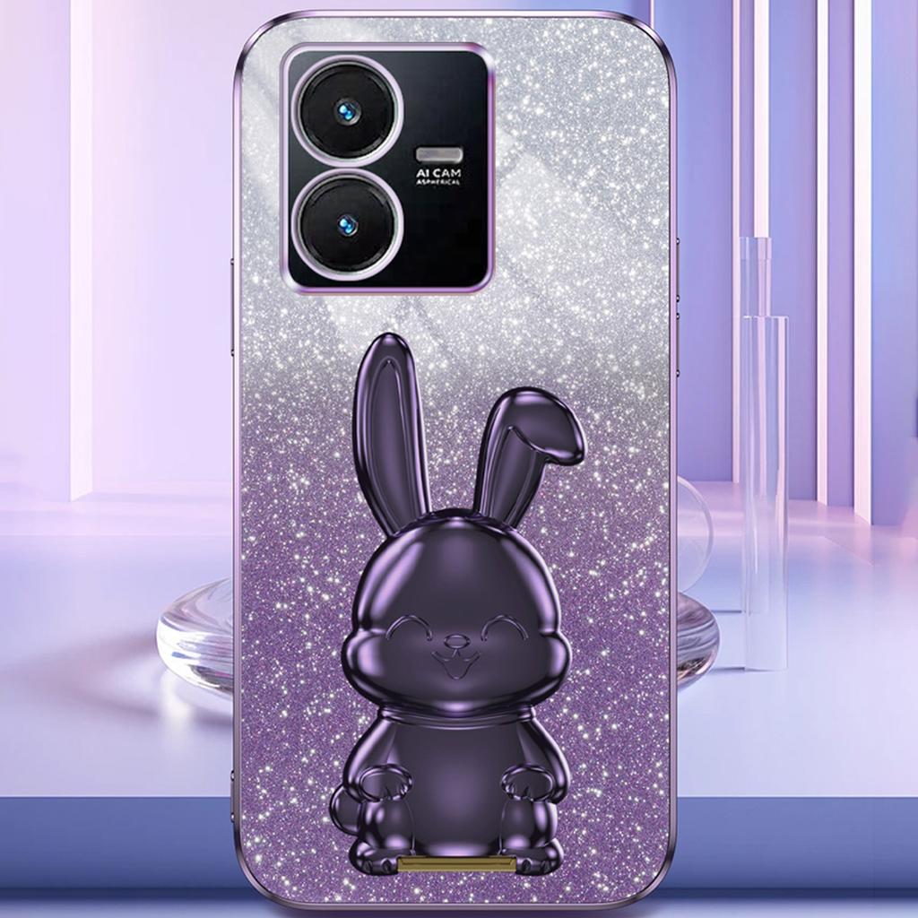 For vivo Y22s 4G/Y22 4G Protective Case Rabbit Design Kickstand PC+TPU Phone Cover