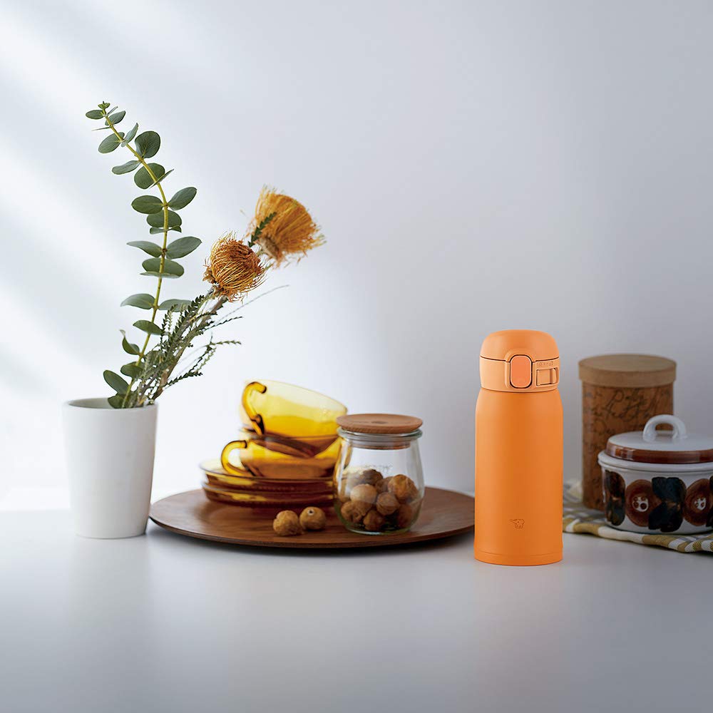 ZOJIRUSHI One-Touch Stainless Steel Mug, Seamless, 0.36L, Orange, SM-WA36-DA