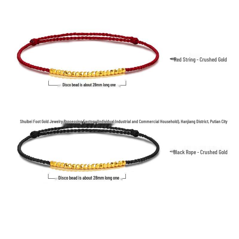 999 Gold Zodiac Red Bracelet: Crushed Disco Beads & Gold Luck Charm, Perfect Gift for Girlfriend