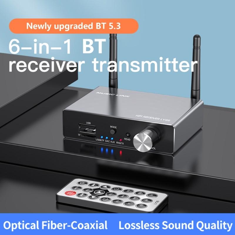 6 in 1 Digital to Analog Converter BT 5.3 Receiver Transmitter Optical Coaxial AUX RCA USB TF DAC Wireless Audio Adapter