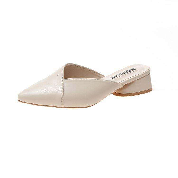 Single Shoes Pointed Summer New Bag Head Half Slippers Women's Fashion Outside Fitting Shoes Versatile Low Heel Internet Celebrity Cool Slippers