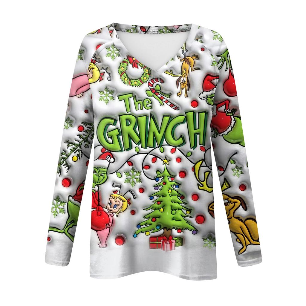 Women's Fashion Loose Raglan Sleeve T-Shirt With Christmas Print Casual Top