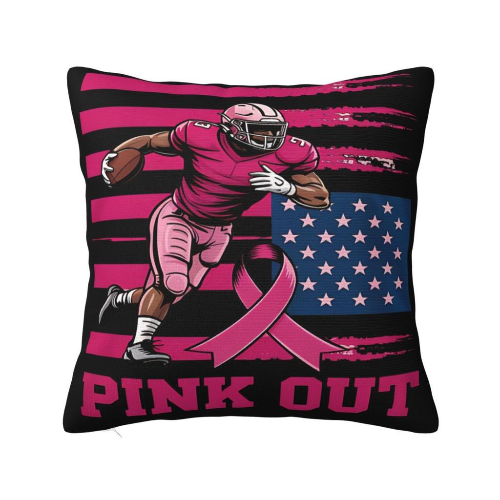 Football Breast Cancer Breast Cance Square Pillow Cases Cushion Cover Fashion Zipper Decorative Pillowcase for Car 45x45cm