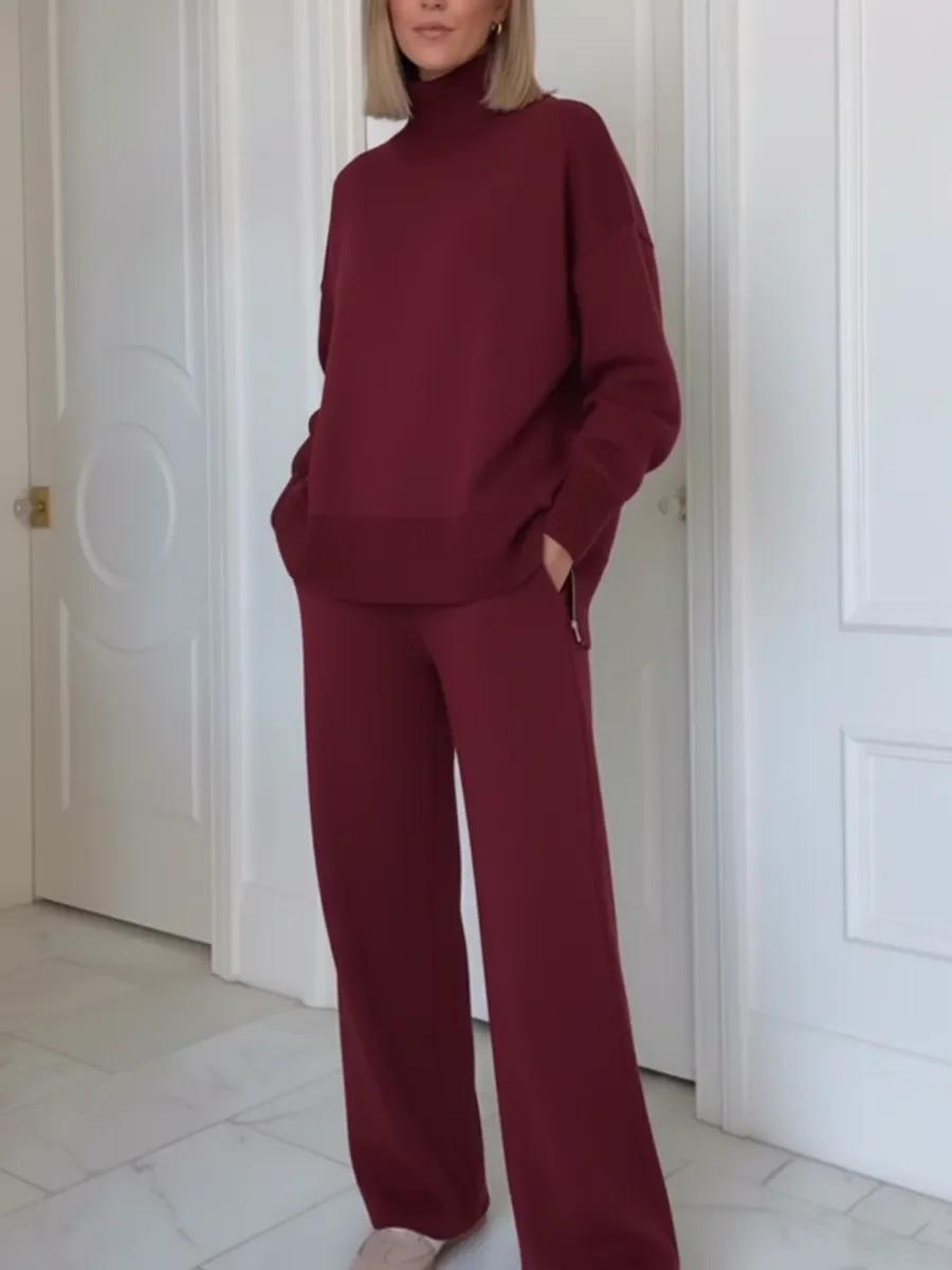 

2025 European Women s Clothing: Casual Temperament Solid Color 2-Piece Set for Commuting S