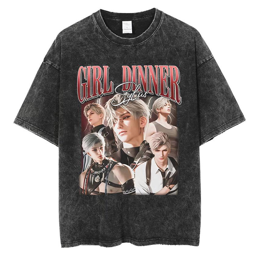 Vintage Washed Girl Dinner Rafayel Love and Deepspace T Shirt Unisex Summer ONeck Cotton Tshirt Fashion Tide Short Sleeve Tees
