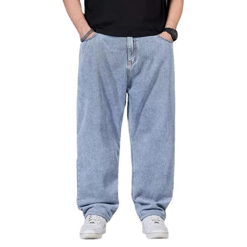 Large size jeans men's autumn plus fat plus size men's pants loose straight fat man wide legs elastic waist trousers
