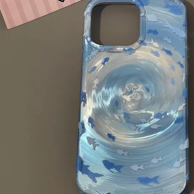 Funda para teléfono de pez Vórtice Azul para Apple Iphone16promax-Funda Creativa de Silicona Suave a Prueba de Golpes con Láser para Iphone16/15/14/13/12/11/Pro/Promax/Plus