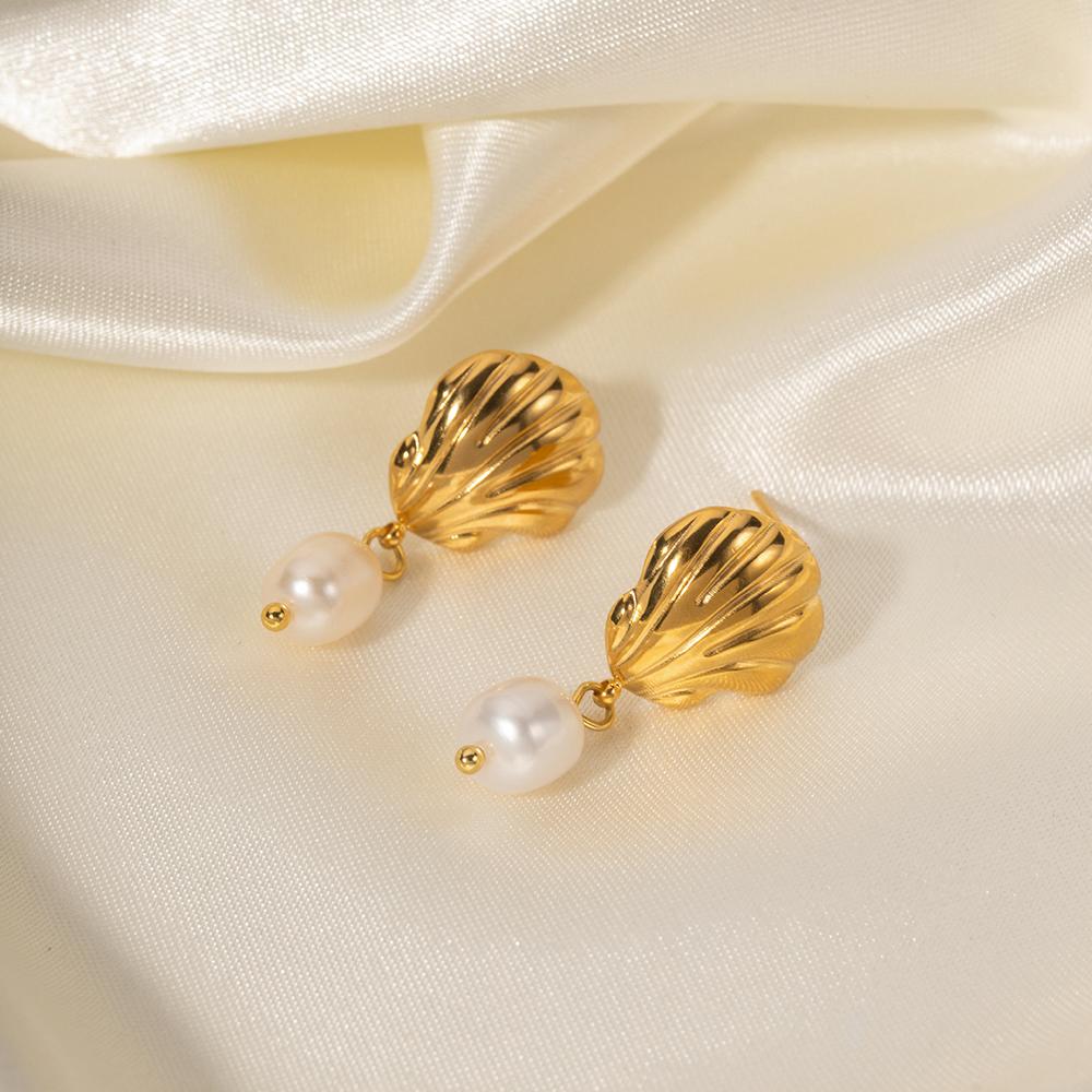 Youthway Beach Shell Natural Freshwater Pearl Earrings For Women Gold Color Party Temperament Waterproof Jewelry