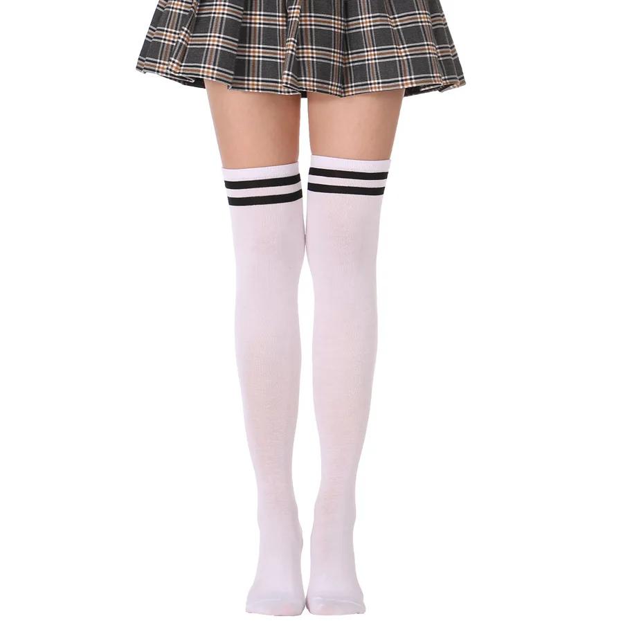 Gothic Lolita Black White Striped Over Knee  Thigh Highs Long Socks Lovely Japanese Girls Cosplay Stockings for Women