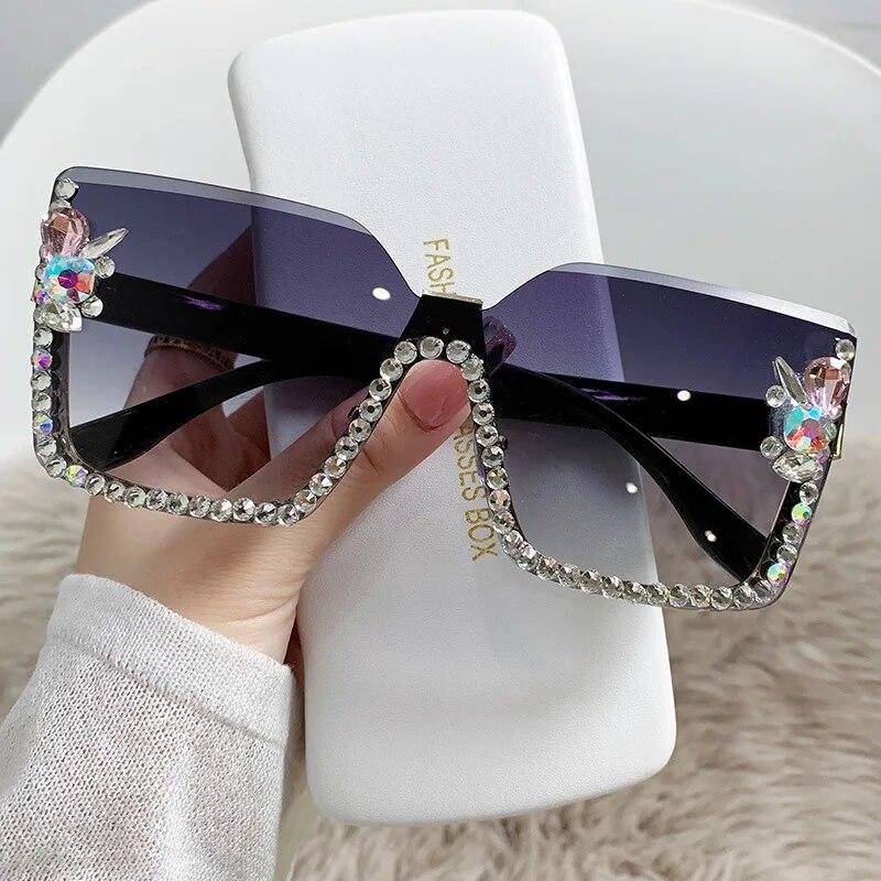 Big Square Shaped Diamond Sun Glasses Women  Designer Fashion Sun Glasses UV400 Outdoor Sun Protection Sunglasses