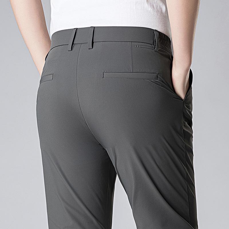 2026 Men's Slim Fit Elastic Waist Summer Pants - Korean Style Ice Silk Casual Straight Leg