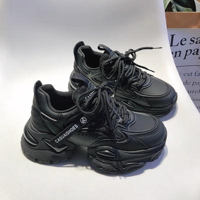 Damen Leder Plateau Dad Schuhe 2025 Frühling neu modisch vielseitig kleine Höhenerhöhung Samt Casual Sportschuhe