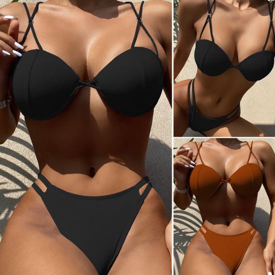 

Комплект бикини на косточках со скрещенными бретелями, чистый кусок летнего цвета, два женских купальника для бассейна