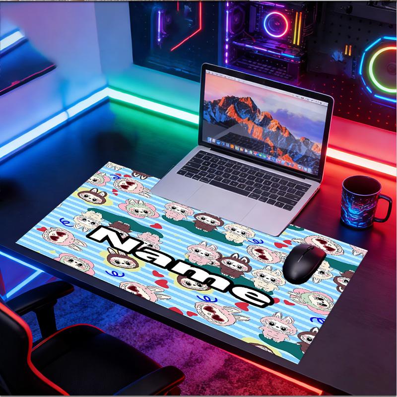 Custom Name Personalized Labubu Pattern Mousepad, Laptop PC Desk Mat, Decorative Desk Mat for Home Keyboard Pad Gift