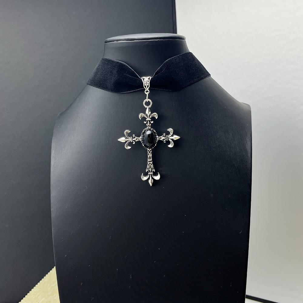 Gothic Cross Velvet Choker Necklace - Women's Punk Fashion Jewelry