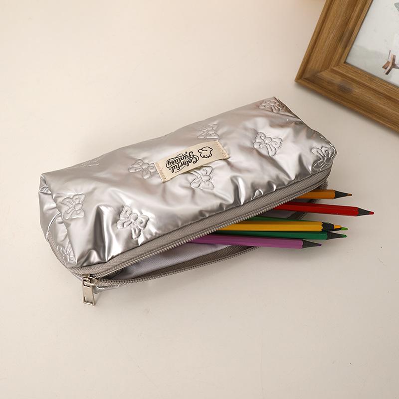 Cartoon Bowknot Pen Bag Students Stationery Pencil Case School Supplies Zipper Design Large Capacity Cosmetics Storage Bag