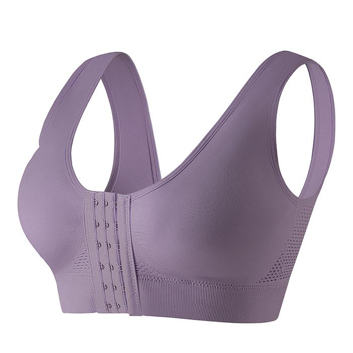 

Plus Size Front Closure Sports Bra - 6 Hook Wireless Yoga Bra Light Support Thin 6XL темно-фіолетовий колір